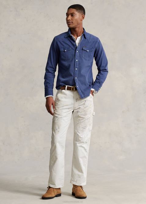 Men Ralph Lauren Garment-Dyed Denim Western Shirt 4DJ21119 Light Navy