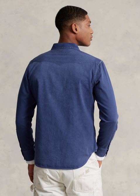 Men Ralph Lauren Garment-Dyed Denim Western Shirt 4DJ21119 Light Navy