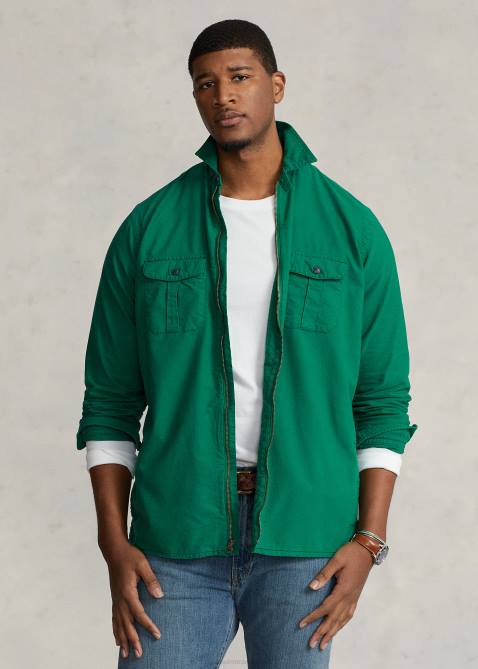 Men Ralph Lauren Garment-Dyed Oxford Overshirt 4DJ21348 Primary Green