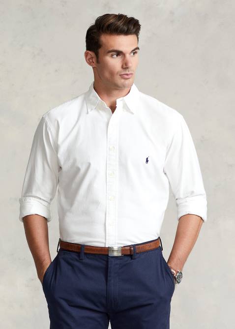 Men Ralph Lauren Garment-Dyed Oxford Shirt 4DJ21512 White/Navy