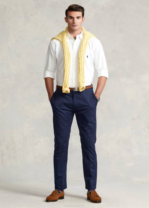 Men Ralph Lauren Garment-Dyed Oxford Shirt 4DJ21512 White/Navy