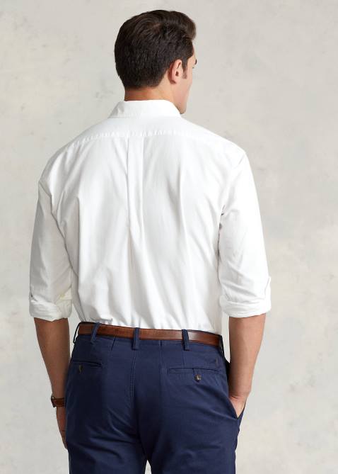 Men Ralph Lauren Garment-Dyed Oxford Shirt 4DJ21512 White/Navy