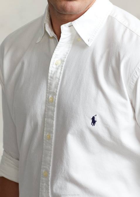 Men Ralph Lauren Garment-Dyed Oxford Shirt 4DJ21512 White/Navy