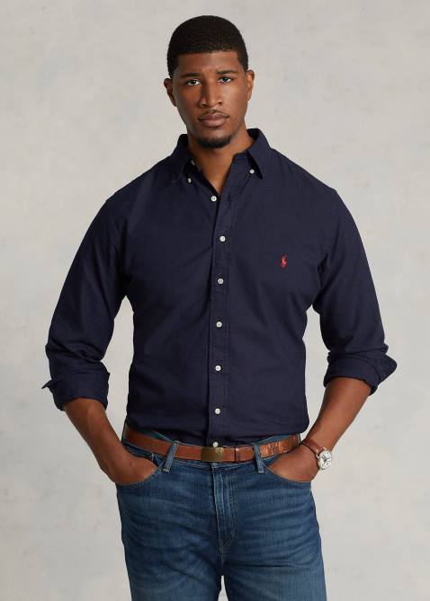 Men Ralph Lauren Garment-Dyed Oxford Shirt 4DJ21513 RL Navy