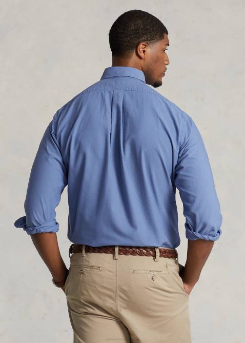 Men Ralph Lauren Garment-Dyed Oxford Shirt 4DJ21514 Bastille Blue