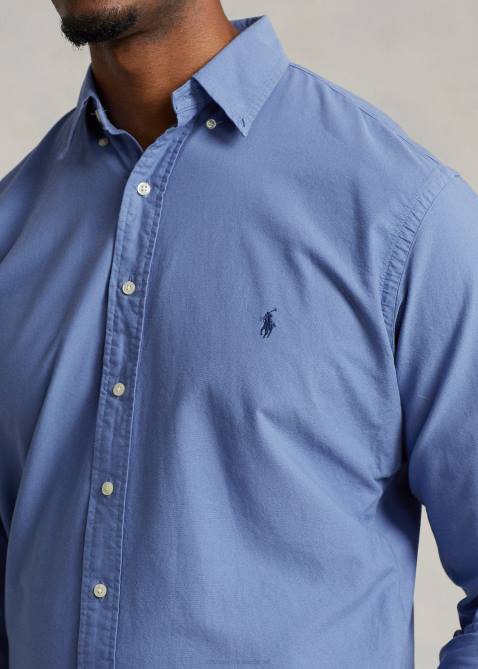 Men Ralph Lauren Garment-Dyed Oxford Shirt 4DJ21514 Bastille Blue