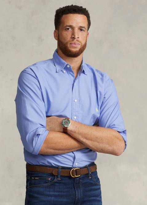 Men Ralph Lauren Garment-Dyed Oxford Shirt 4DJ21515 Harbor Island Blue