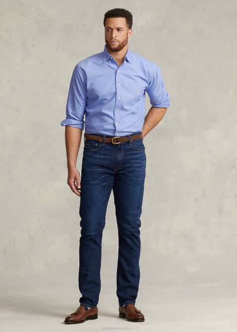 Men Ralph Lauren Garment-Dyed Oxford Shirt 4DJ21515 Harbor Island Blue