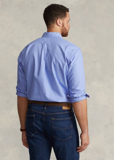 Men Ralph Lauren Garment-Dyed Oxford Shirt 4DJ21515 Harbor Island Blue