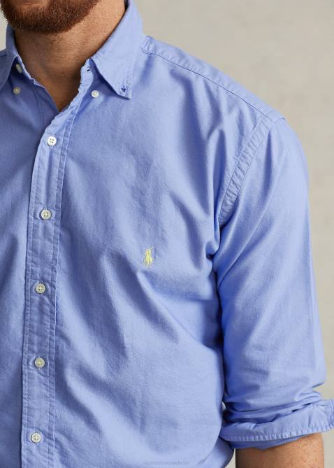 Men Ralph Lauren Garment-Dyed Oxford Shirt 4DJ21515 Harbor Island Blue