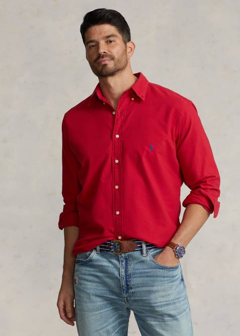 Men Ralph Lauren Garment-Dyed Oxford Shirt 4DJ21516 RL 2000 Red
