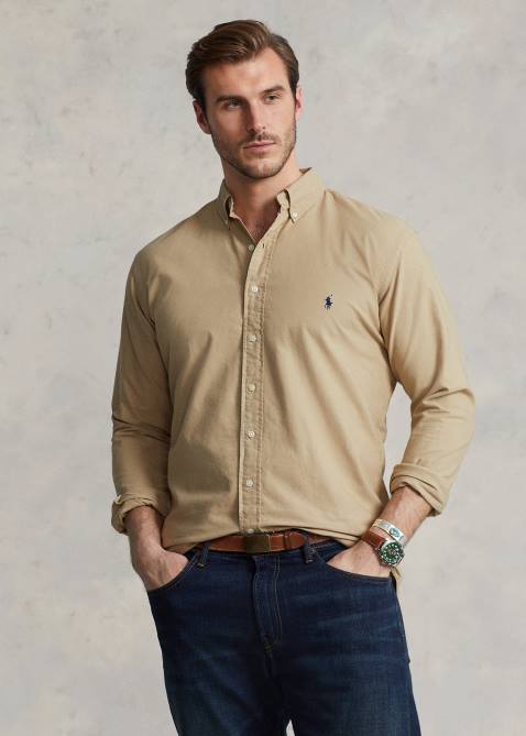 Men Ralph Lauren Garment-Dyed Oxford Shirt 4DJ21519 Surrey Tan