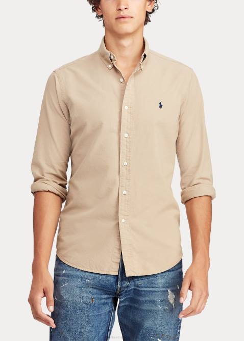 Men Ralph Lauren Garment-Dyed Oxford Shirt 4DJ21519 Surrey Tan
