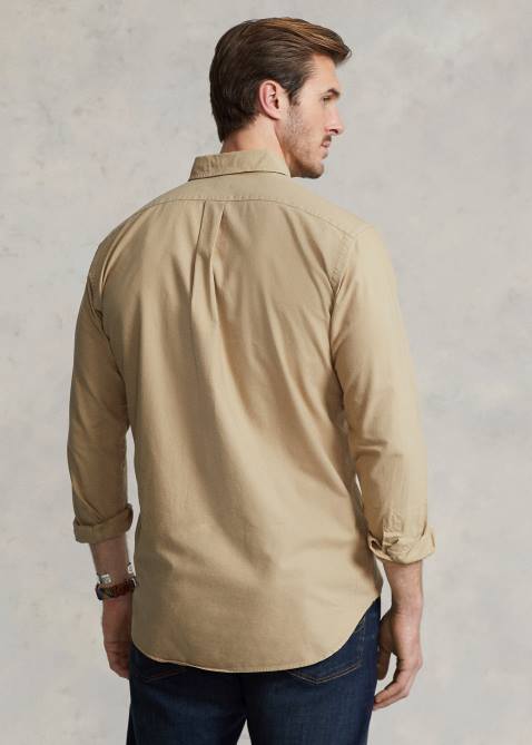 Men Ralph Lauren Garment-Dyed Oxford Shirt 4DJ21519 Surrey Tan