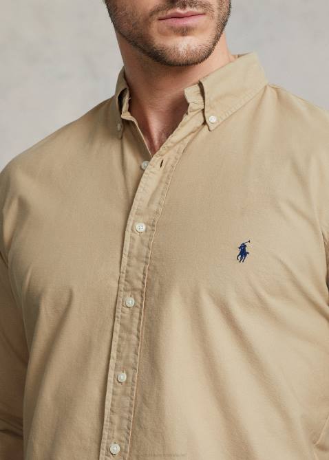Men Ralph Lauren Garment-Dyed Oxford Shirt 4DJ21519 Surrey Tan