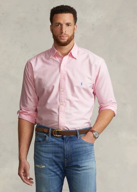 Men Ralph Lauren Garment-Dyed Oxford Shirt 4DJ21520 Carmel Pink