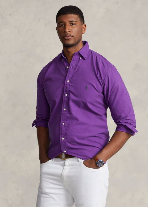 Men Ralph Lauren Garment-Dyed Oxford Shirt 4DJ21521 Purple Cactus