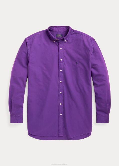 Men Ralph Lauren Garment-Dyed Oxford Shirt 4DJ21521 Purple Cactus