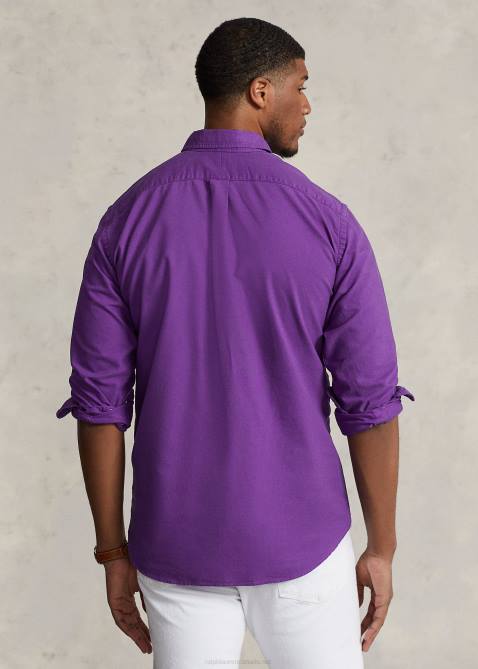Men Ralph Lauren Garment-Dyed Oxford Shirt 4DJ21521 Purple Cactus
