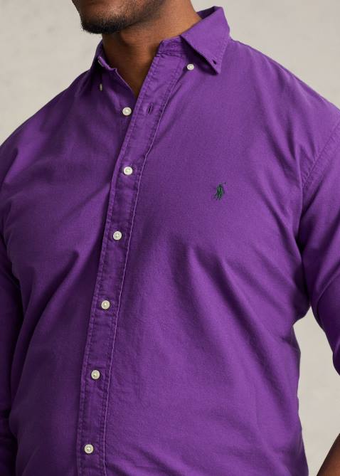 Men Ralph Lauren Garment-Dyed Oxford Shirt 4DJ21521 Purple Cactus