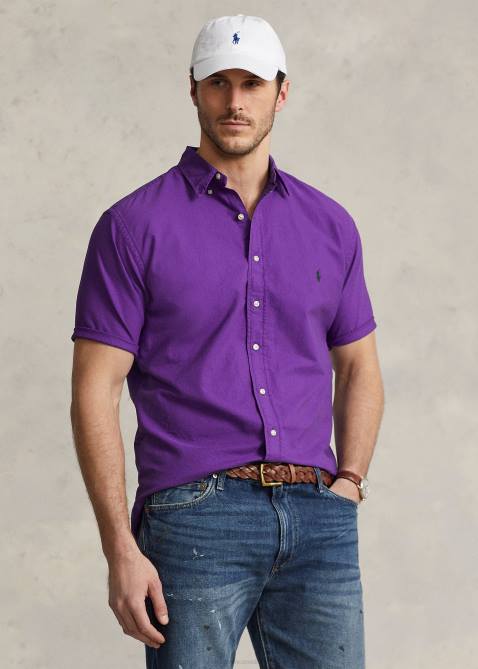 Men Ralph Lauren Garment-Dyed Oxford Shirt 4DJ21880 Purple Cactus