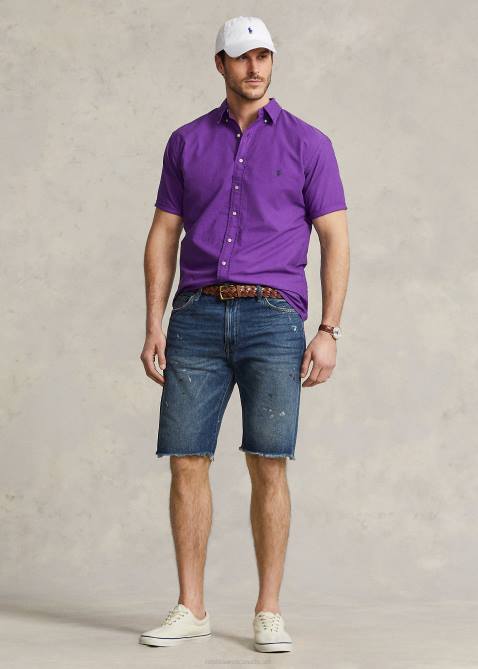 Men Ralph Lauren Garment-Dyed Oxford Shirt 4DJ21880 Purple Cactus