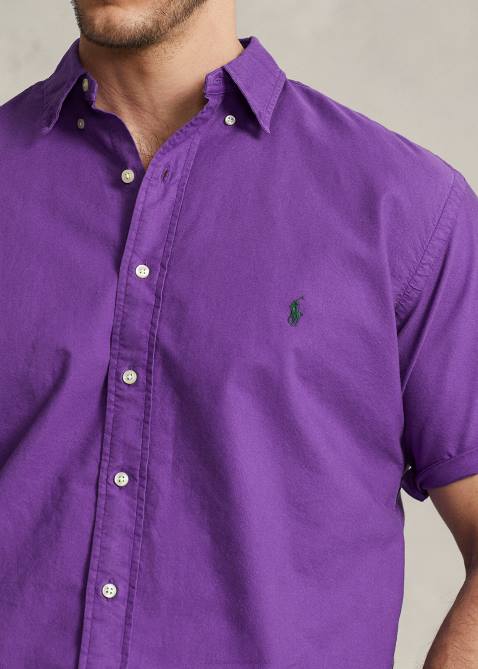 Men Ralph Lauren Garment-Dyed Oxford Shirt 4DJ21880 Purple Cactus