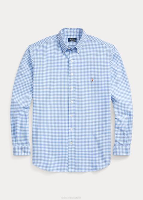 Men Ralph Lauren Gingham Oxford Shirt 4DJ21421 Light Blue/White