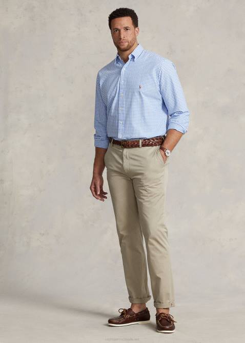 Men Ralph Lauren Gingham Oxford Shirt 4DJ21421 Light Blue/White