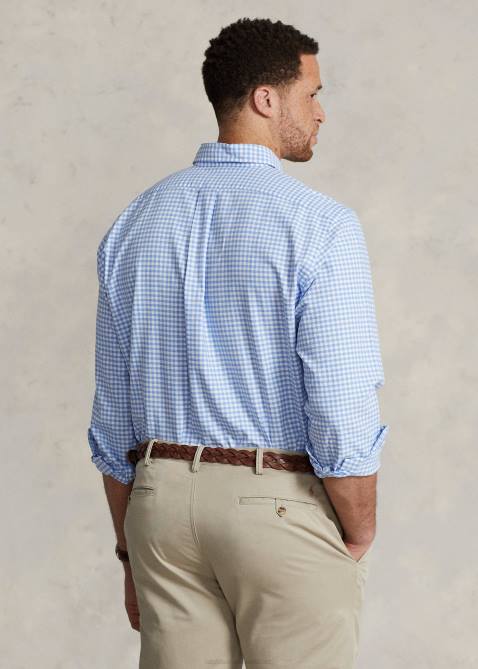 Men Ralph Lauren Gingham Oxford Shirt 4DJ21421 Light Blue/White
