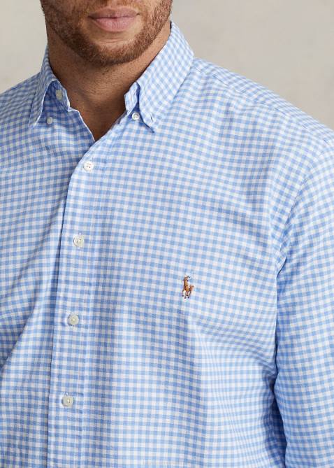 Men Ralph Lauren Gingham Oxford Shirt 4DJ21421 Light Blue/White