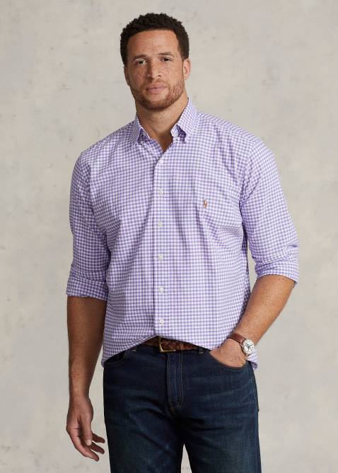 Men Ralph Lauren Gingham Oxford Shirt 4DJ21423 Cactus Purple/White