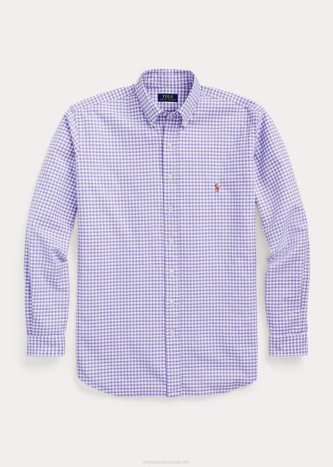Men Ralph Lauren Gingham Oxford Shirt 4DJ21423 Cactus Purple/White