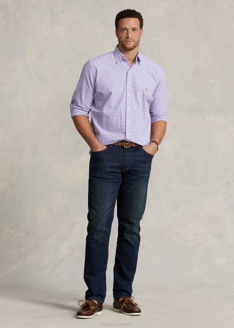 Men Ralph Lauren Gingham Oxford Shirt 4DJ21423 Cactus Purple/White