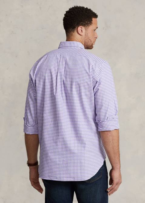Men Ralph Lauren Gingham Oxford Shirt 4DJ21423 Cactus Purple/White