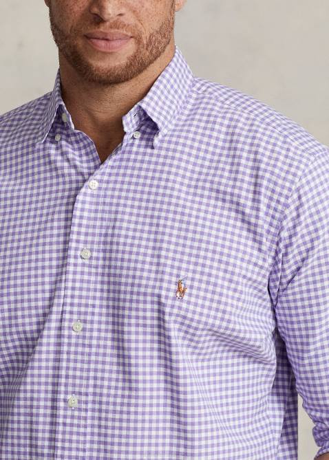 Men Ralph Lauren Gingham Oxford Shirt 4DJ21423 Cactus Purple/White