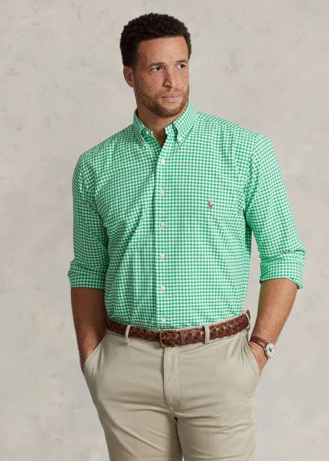Men Ralph Lauren Gingham Oxford Shirt 4DJ21424 Summer Emerald/White