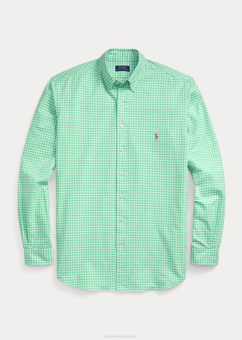 Men Ralph Lauren Gingham Oxford Shirt 4DJ21424 Summer Emerald/White