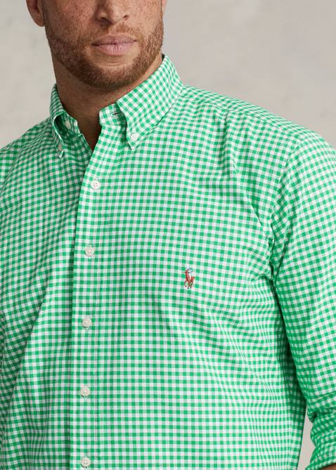 Men Ralph Lauren Gingham Oxford Shirt 4DJ21424 Summer Emerald/White