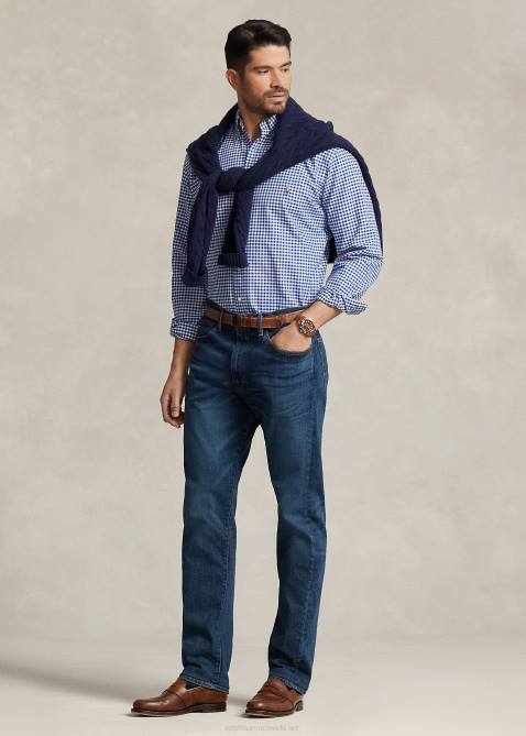 Men Ralph Lauren Gingham Oxford Shirt 4DJ21839 Blue/White Gingham