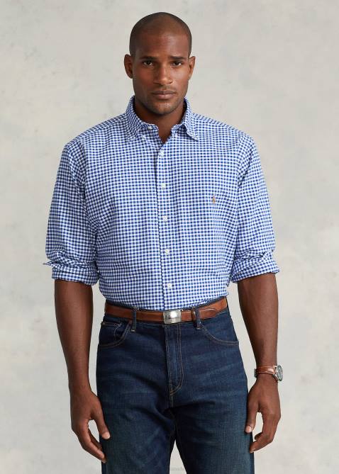 Men Ralph Lauren Gingham Oxford Shirt 4DJ21839 Blue/White Gingham