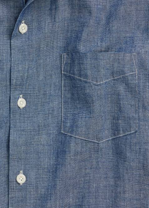 Men Ralph Lauren Indigo Chambray Camp Shirt 4DJ21712 Rinse Wash