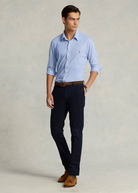 Men Ralph Lauren Knit Oxford Shirt 4DJ2900 Harbor Island Blue