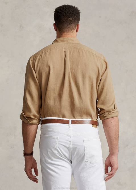 Men Ralph Lauren Lightweight Linen Shirt 4DJ21551 Vintage Khaki