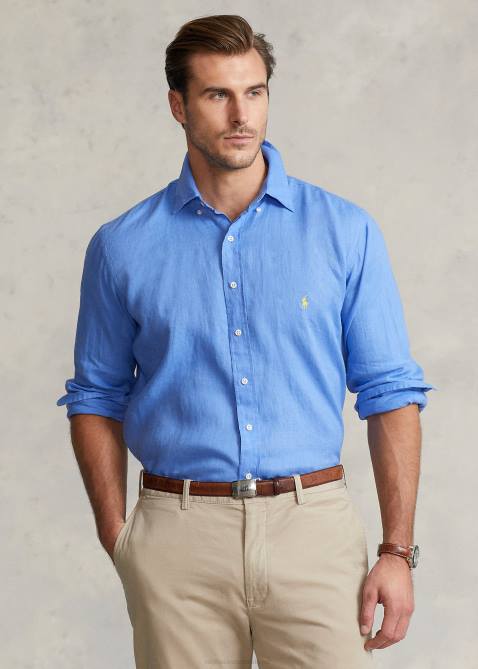 Men Ralph Lauren Lightweight Linen Shirt 4DJ21553 Harbor Island Blue