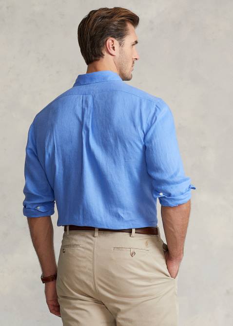 Men Ralph Lauren Lightweight Linen Shirt 4DJ21553 Harbor Island Blue