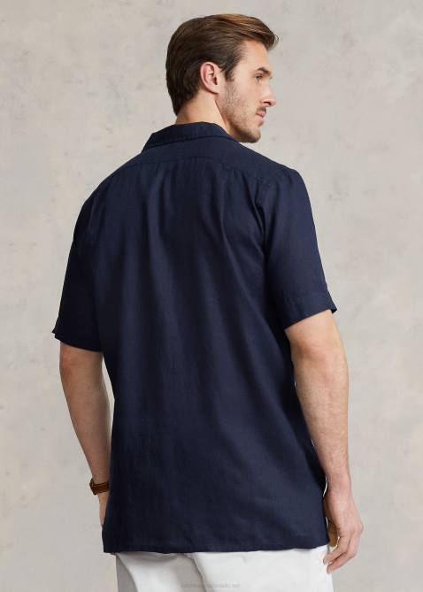 Men Ralph Lauren Linen Camp Shirt 4DJ21495 Newport Navy