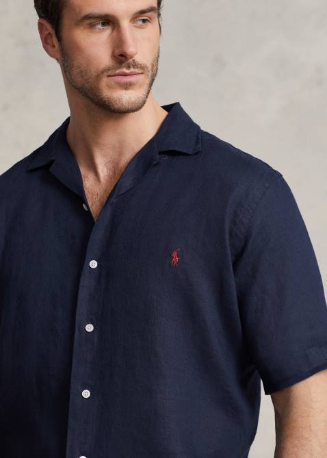 Men Ralph Lauren Linen Camp Shirt 4DJ21495 Newport Navy