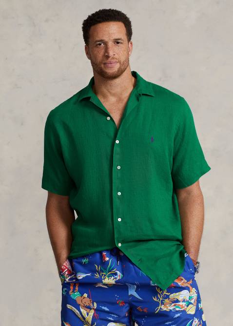 Men Ralph Lauren Linen Camp Shirt 4DJ21497 Athletic Green