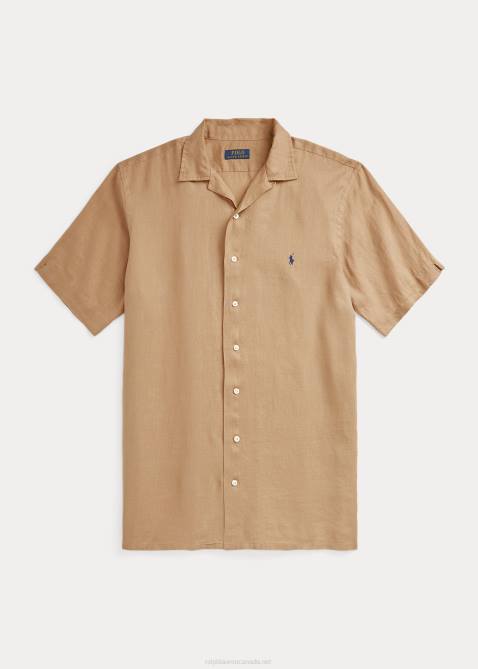 Men Ralph Lauren Linen Camp Shirt 4DJ21498 Vintage Khaki